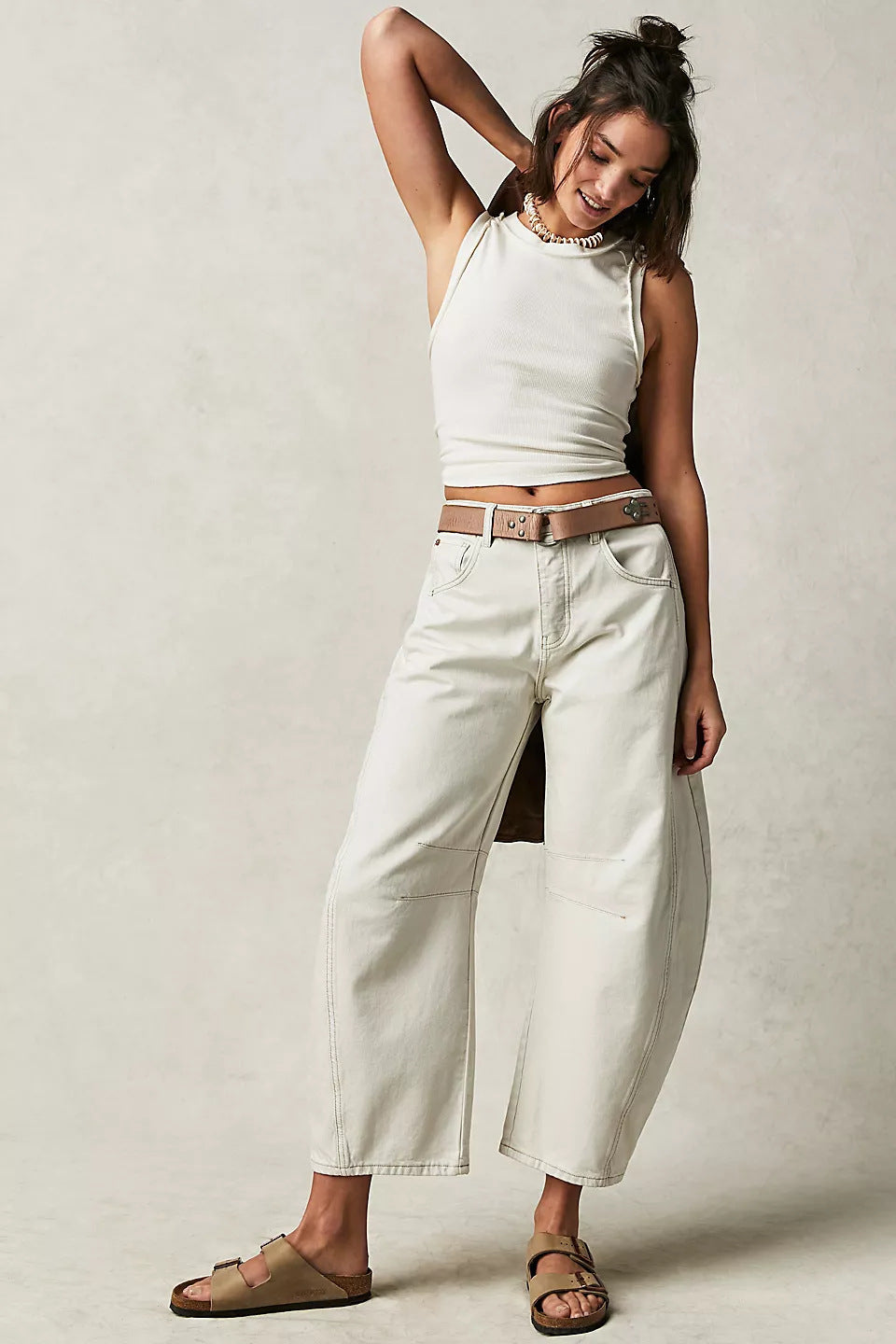 High Stretch Mid-Rise Barrel Jeans Fashion Wide Leg
