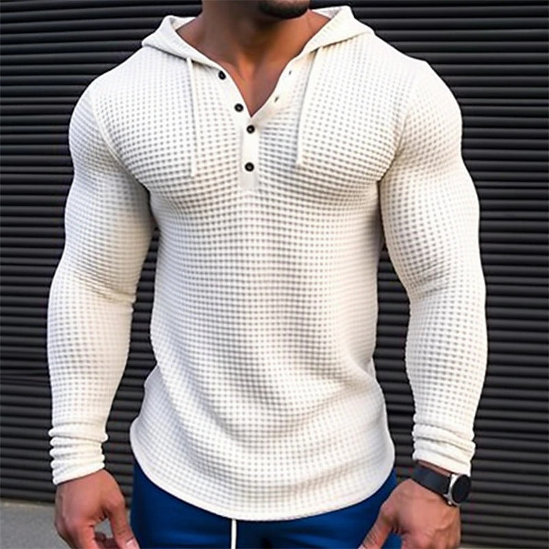 Men's Pullover Casual Long Sleeve T-shirt Waffler Sweat-shirt