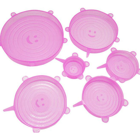 The 6-piece set of multi-functional silicone lid can be stretched to seal