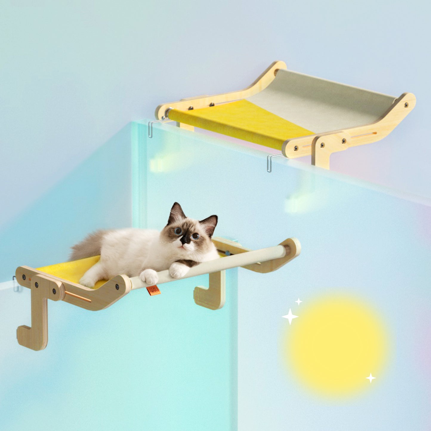 Mewoofun Pet Cat Window Perch 4 Color Wooden Assembly Hanging Bed
