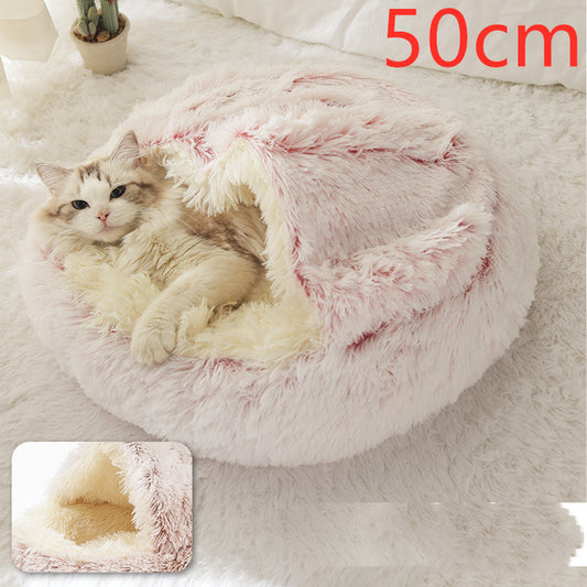 2 In 1 Dog And Cat Bed Pet Winter Bed Round Plush Warm Bed House