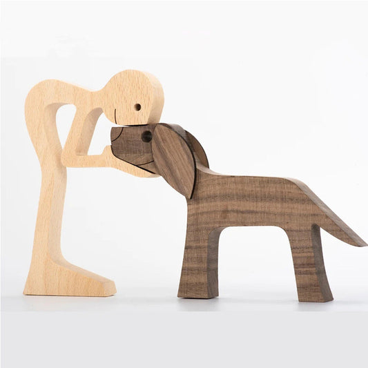 DIY Figurine Wood Dog Ornament Sculpture Home Decoration
