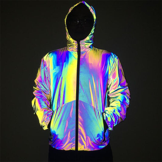 Men Reflective Hooded Jacket Casual Night Colorful Windbreaker Coats