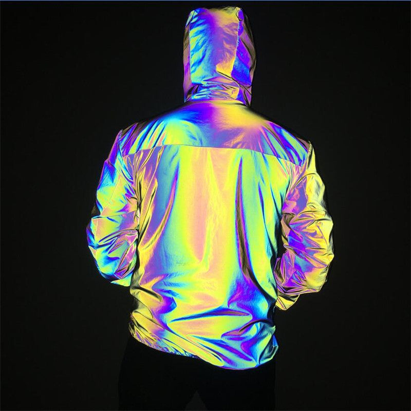 Men Reflective Hooded Jacket Casual Night Colorful Windbreaker Coats