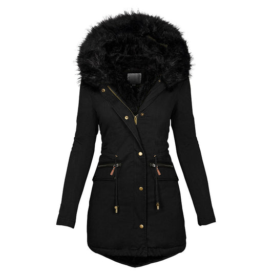 Women's Plush Hooded Parkas Winter Warm Thick Zip-up Jackets
