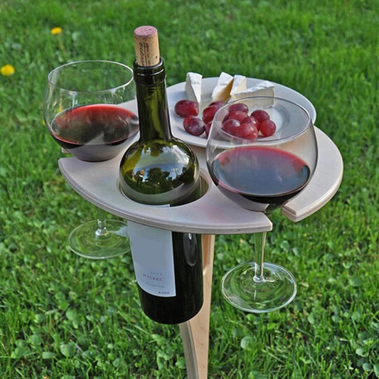 Portable Wine Table With Folding Round Table, Mini Wooden Picnic Table