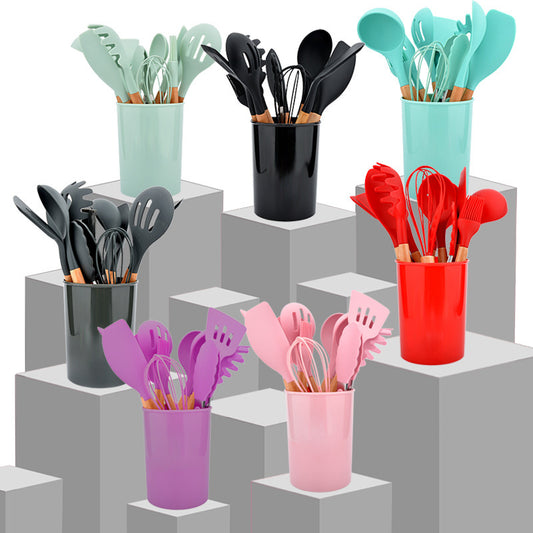 Wooden Handle Silicone Kitchenware 12-Piece Non-Stick Baking Set