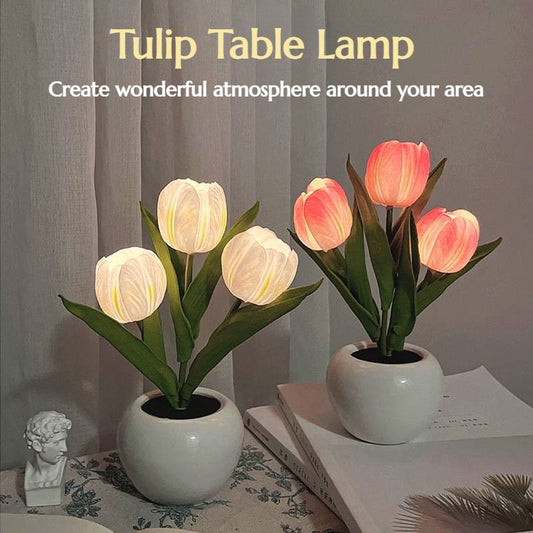 LED Tulip Night Light Simulation Flower Table Lamp Home Room