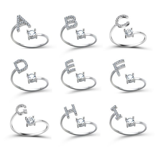 Adjustable 26 Initial Letter Ring Fashion Jewelry Simple Elegant