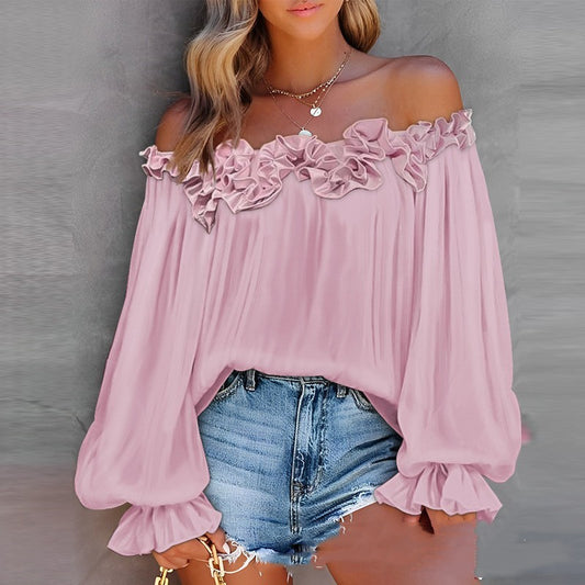 Casual Blouses Shoulder Off-Shoulder Long Sleeve Top