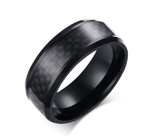 Black Carbon Fiber Inlay Men's Wedding Brand Ring Stainless Steel
