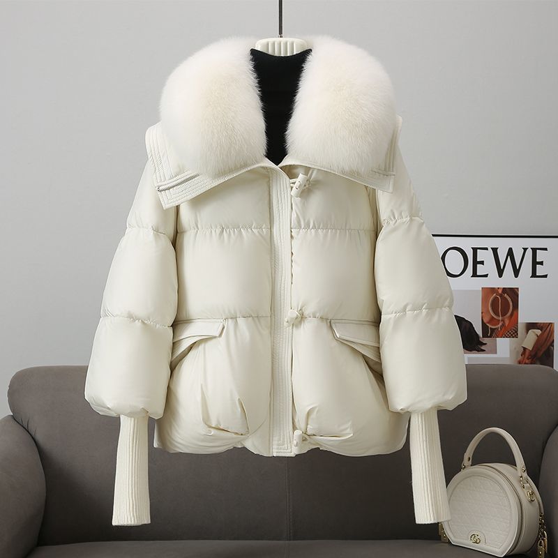 Down Cotton-padded Jacket Women's Short Fur Collar
