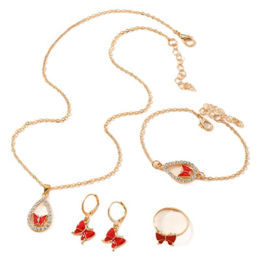 4PCS Set Luxury Women Butterfly Necklace Bracelet Earrings