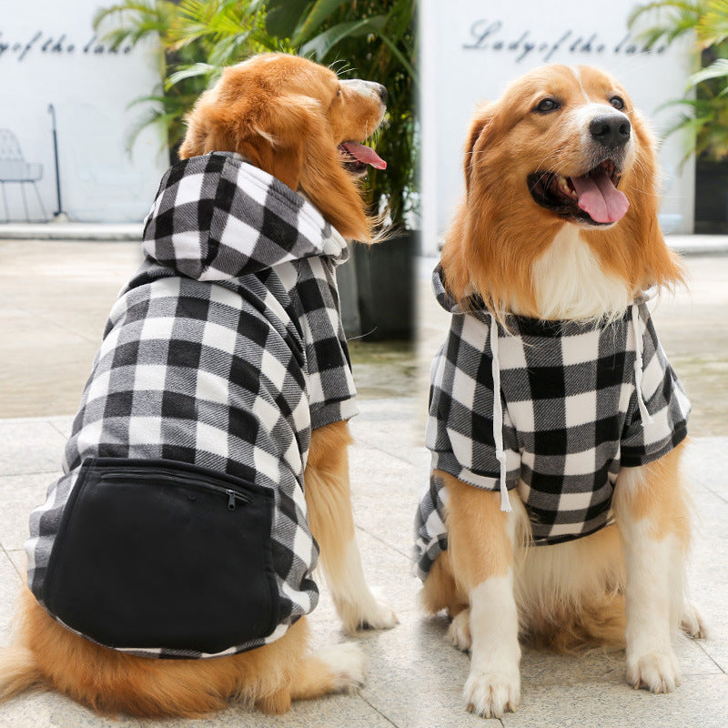 Plaid Zipper Pocket Dog Cat Pet Clothes Sweater