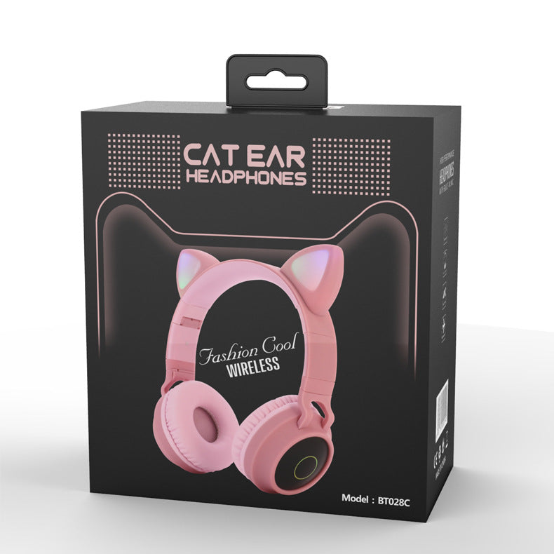 LED Light Cat Ear Headphones Wireless Bluetooth 5.0 Headset Foldable