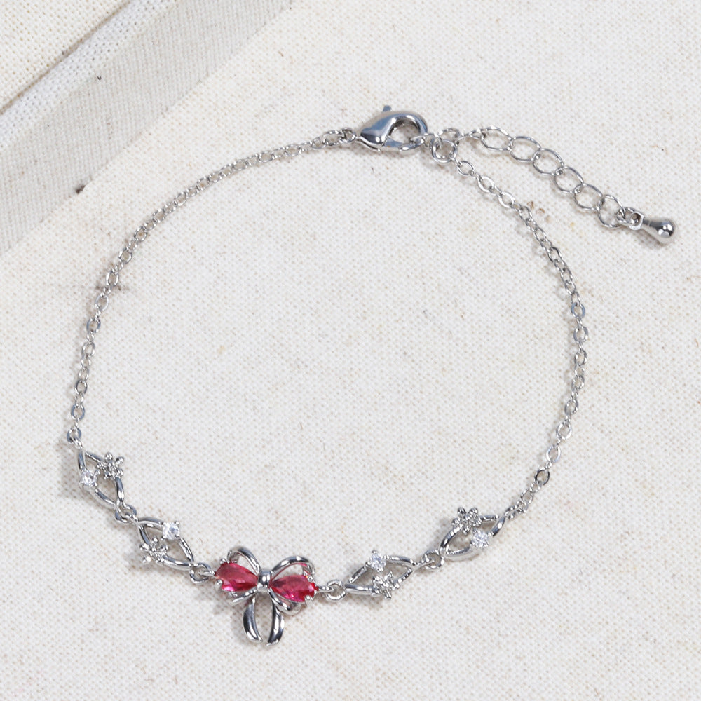 Sweet Bow Heart Rhinestone Bracelet Y2K Ins