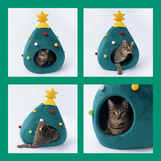 Christmas Tree Pet Bed Winter Warm Pet Nest