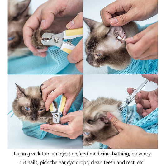 Multifunctional Polyester Cat Washing Shower Mesh Bags Pet Nail Trimming Bags