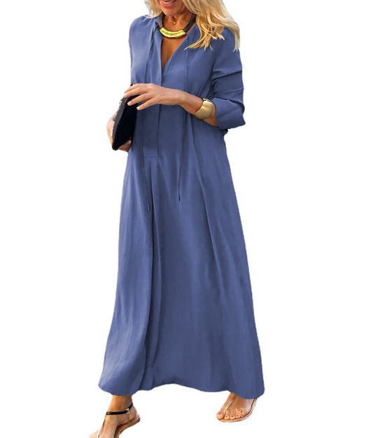 Long-sleeved Shirt Dress Fashion Loose V-neck Long Dresses