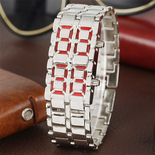 Fashion Black Full Metal Digital Lava Watch Men