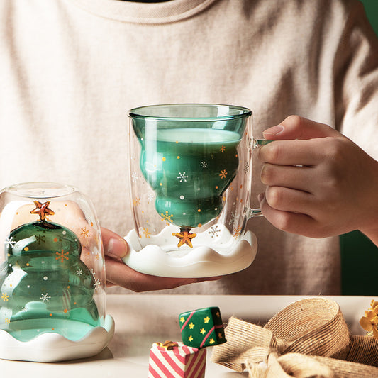 Double Heat Resistant Glass Coffee Cup Christmas Tree
