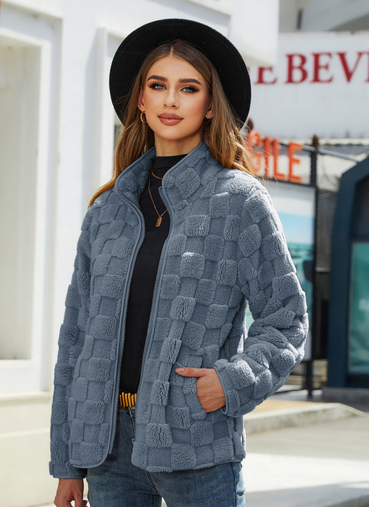 Stand-up Collar Plush Jacket Winter Long-sleeved Loose