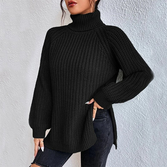Turtleneck Pullover Sweater With Split Design Fashion