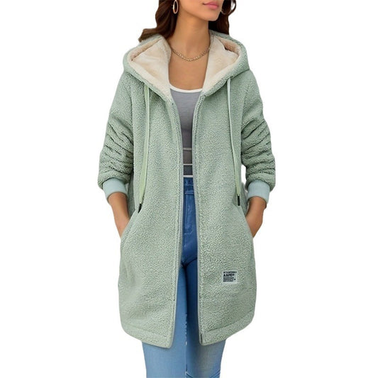 Winter Fleece Hooded Jacket Fashion Casual Zip-up Pockets