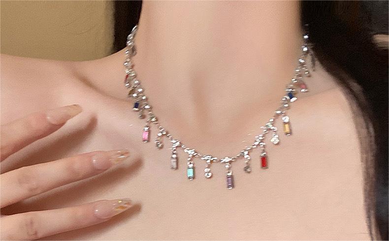 Rainbow Color Fringed Zircon Necklace For Women Light Luxury