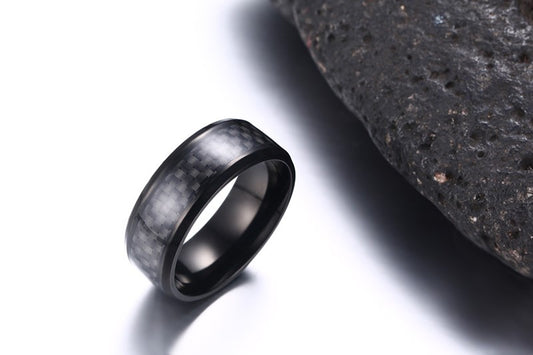 Black Carbon Fiber Inlay Men's Wedding Brand Ring Stainless Steel
