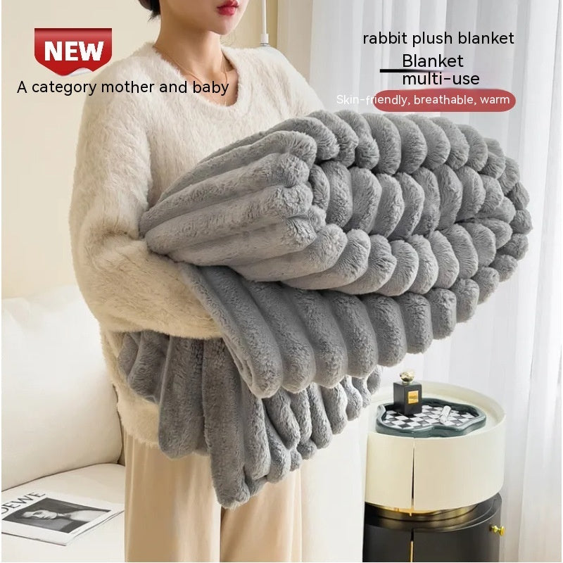 Soft Wind Bubble Velvet Blanket Warm Solid Rabbit Fur Blankets