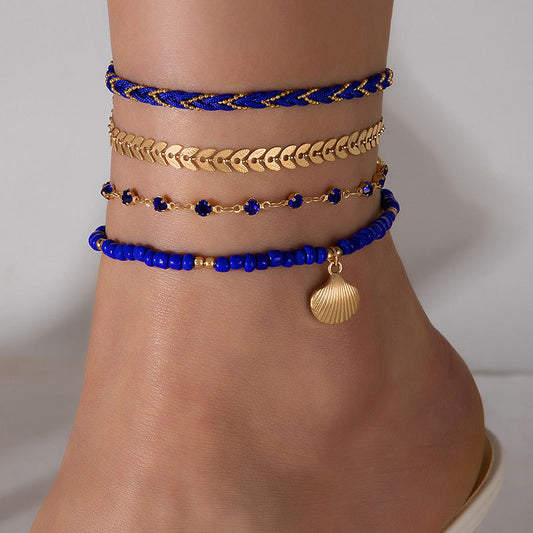 4pcs Set Bohemian Woven Rope Foot Chain For Men And Women