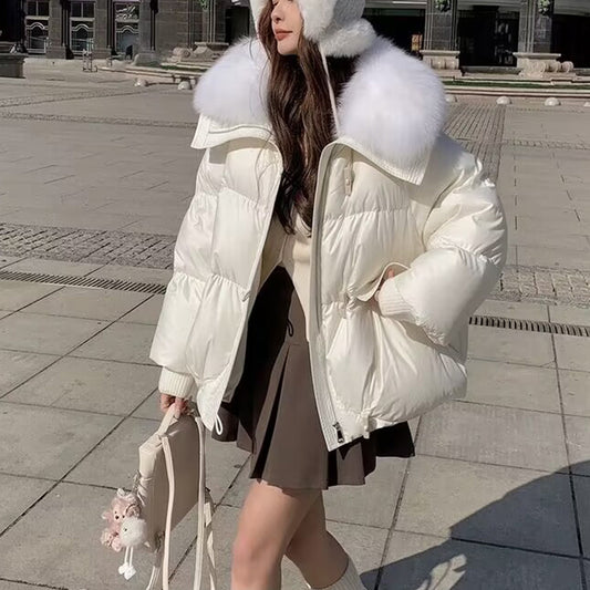 Down Cotton-padded Jacket Women's Short Fur Collar