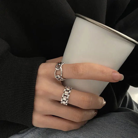 VENTFILLE 925 Sterling Silver Finger Rings Hollow Chain