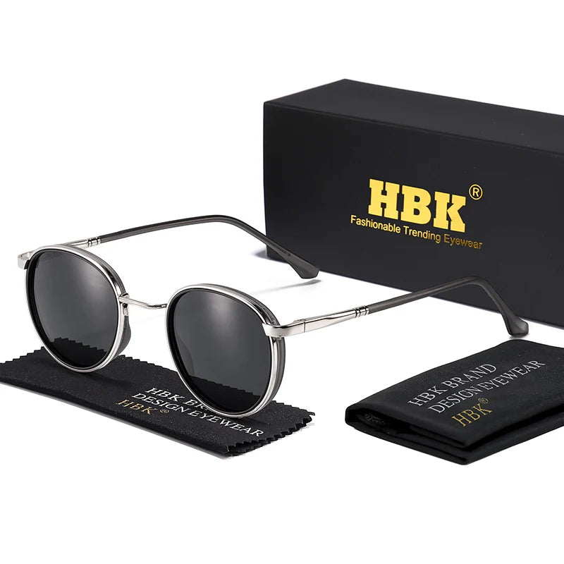HBK TRetro Punk Men's Polarized Sunglasses Round Design