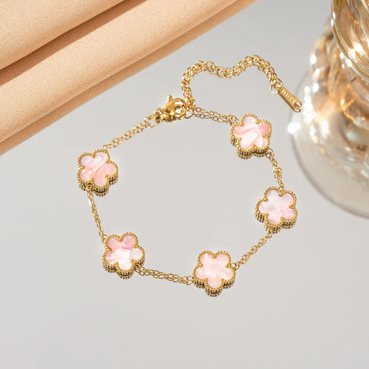 Adjustable Gold-Plated Stainless Steel Plant Flower Bracelet