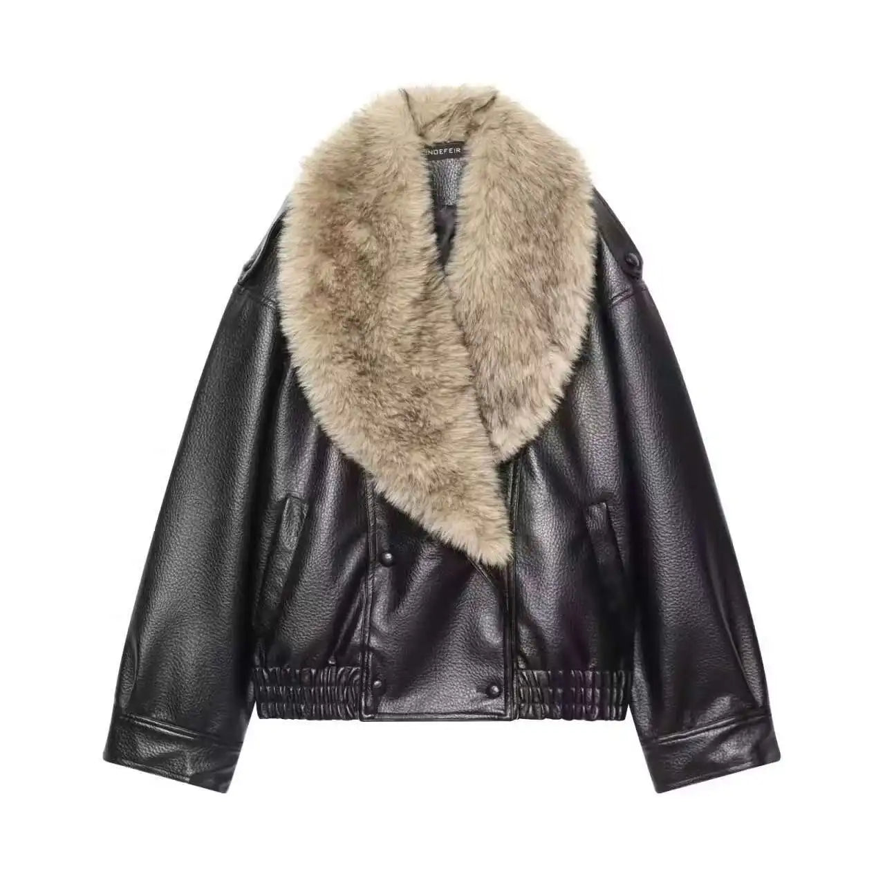 TFMLN Winter Women Loose Faux Leather Jacket