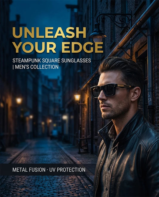 Steampunk Classic Square Sunglasses Men Luxury Brand Vintage