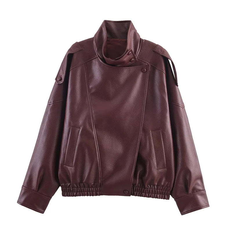 Women's Jacket Fall New Black Long Sleeve Pebble Faux