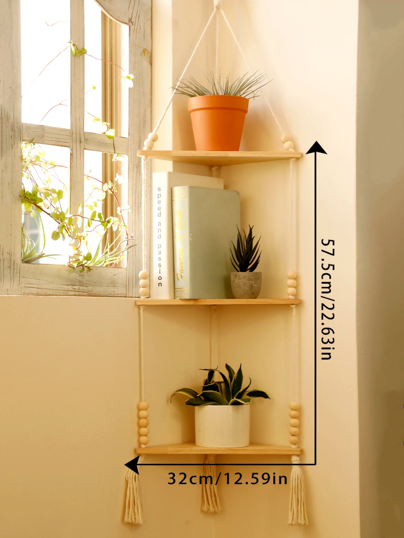 Floating Wall Shelf Wood Triangle Corner Display Stand