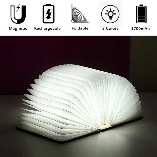 3D Wooden Foldable LED Book Night Light 3 / 5 Lighting Colors