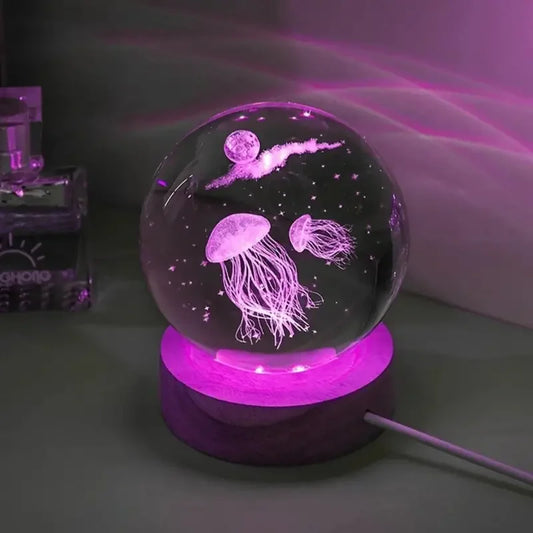 Deep-Sea Jellyfish Crystal Ball, USB-Powered Glass Ball Night Light