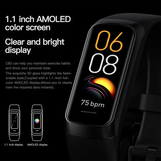 AMOLED Smartwatch Body Temperature Monitor Fitness Clock