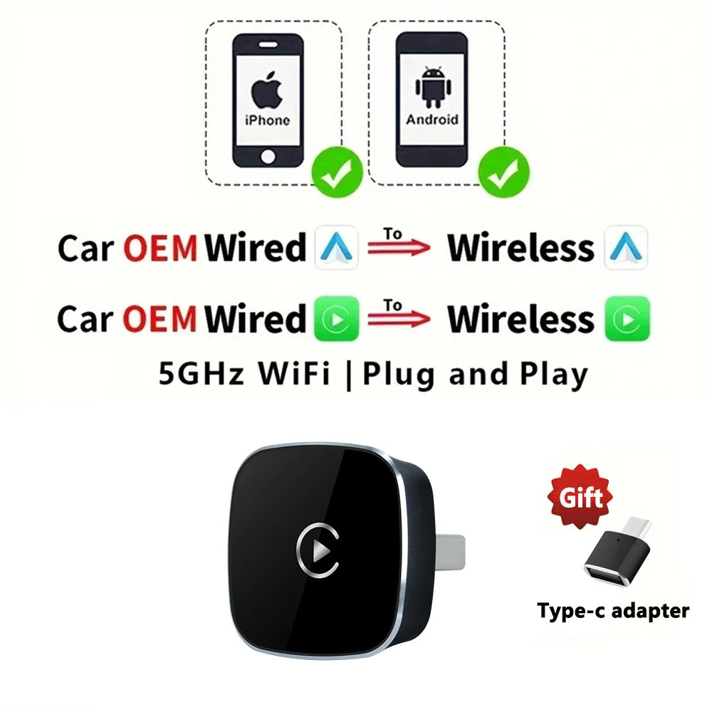 2in1 Wired To Wireless CarPlay Adapter Android Auto Dongle