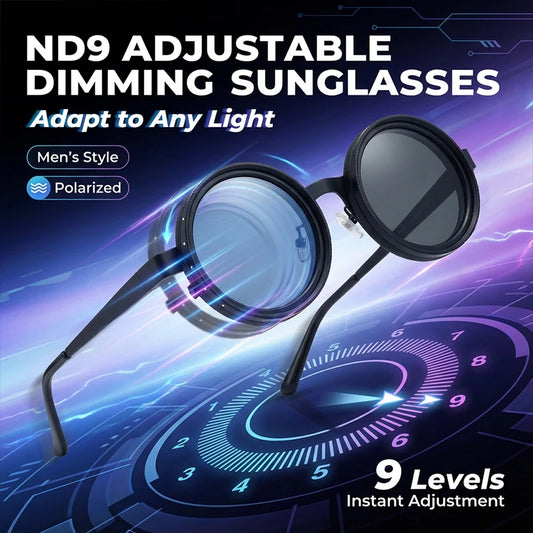 Polarized Round Steampunk ND9 Adjustable Dimming Sunglasses