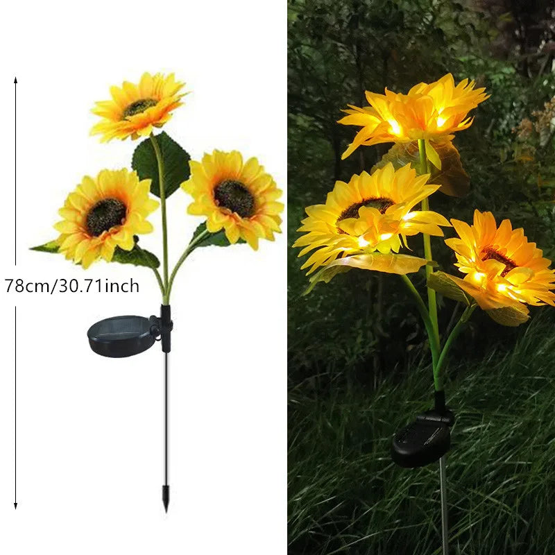 Solar Sunflower Lights 3 Heads 1 Head Garden Stake Outdoor