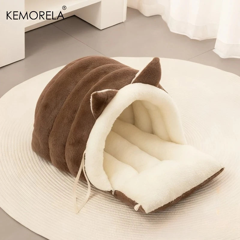 KEMORELA New For Cat Ear Cat Bed -Soft & Semi Winter-Enclosed