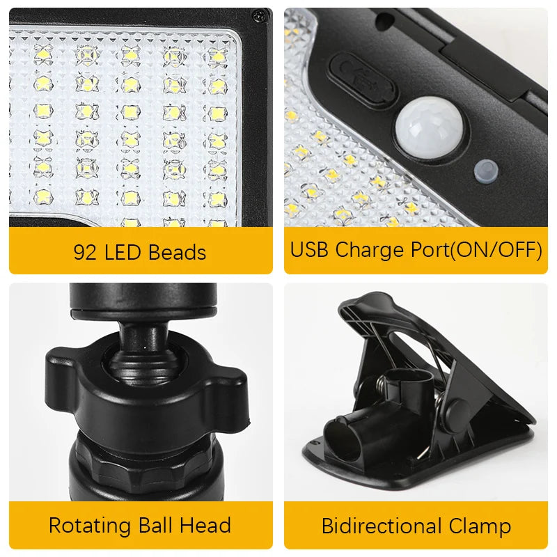 92 LED Solar Clip-on Motion Sensor Lights, LED Street Light