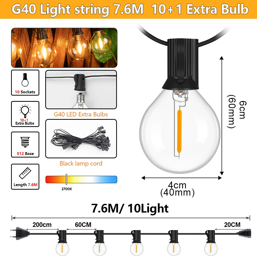Garland String Lights LED Outdoor Patio String Lights