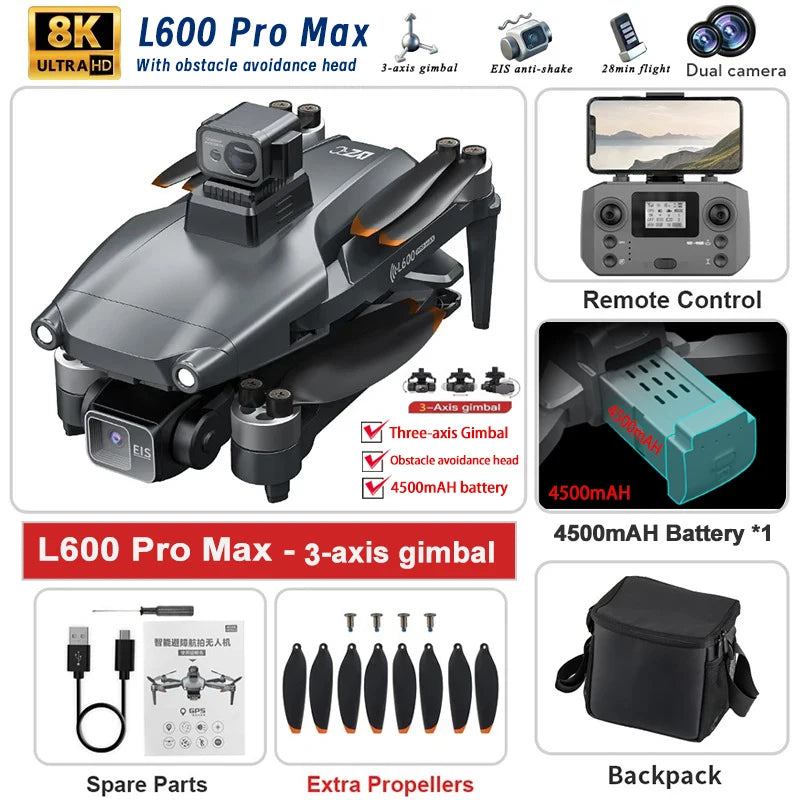 New L600 PRO MAX/PRO GPS Drone 5KM 4K Professional